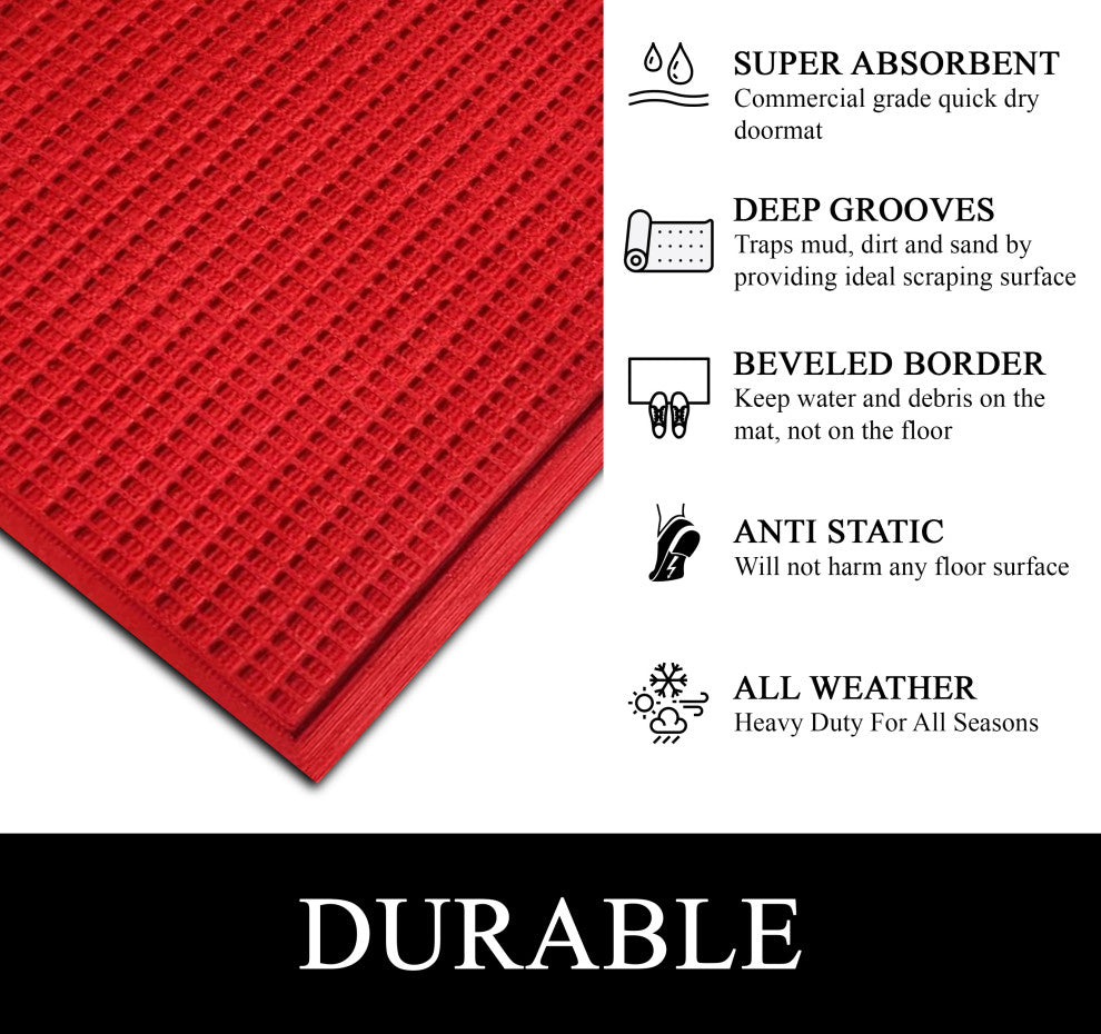 A1HC Superior Absorbant Polypropylene Doormat, Red Waffle, 24"x36"