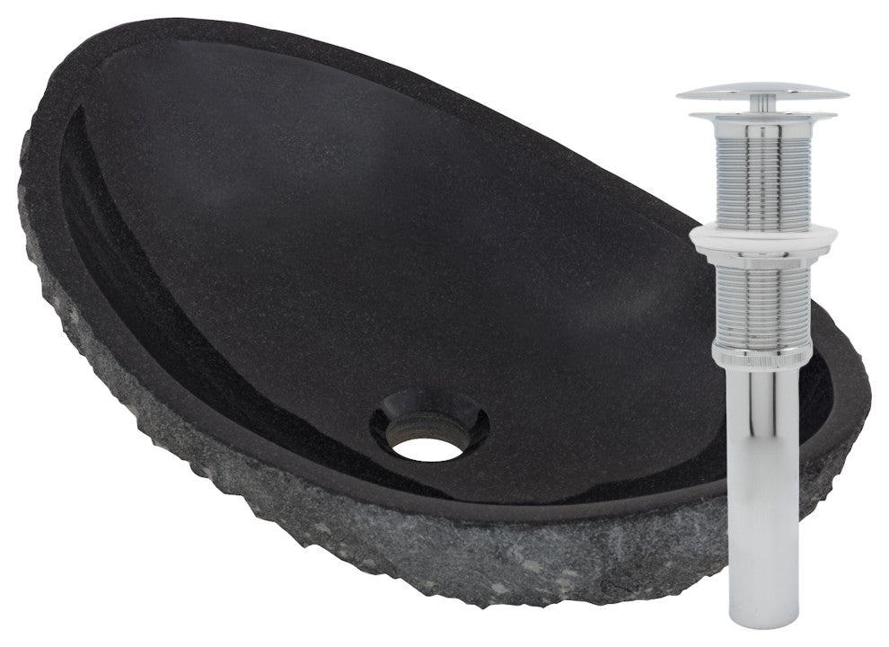 Novatto Absolute Natural Granite Slipper Vessel Sink and Drain, Chrome
