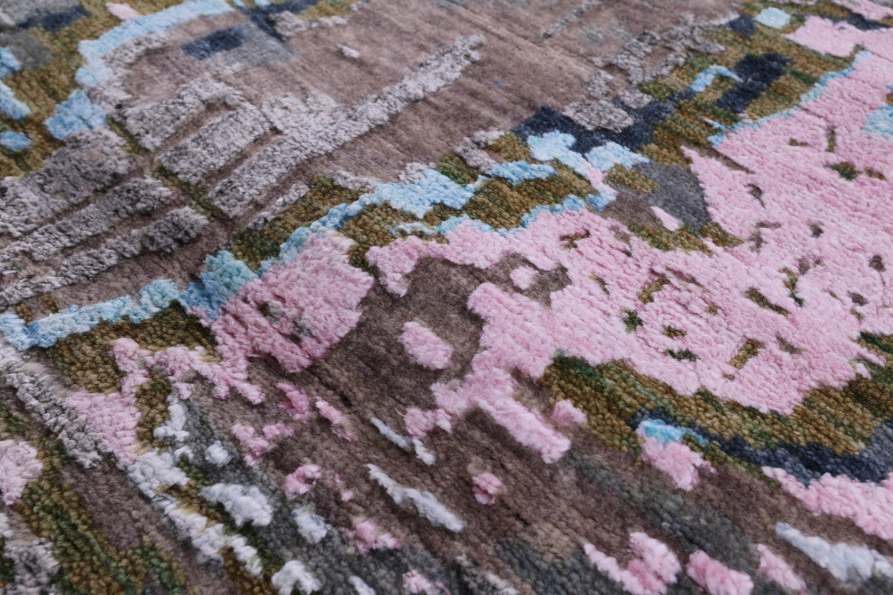 8' 3" X 9' 11" Abstract Handmade Wool and Silk Rug Q11789