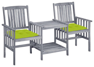 vidaXL Solid Acacia Wood Patio Chairs with Tea Table and Cushions Garden Seat
