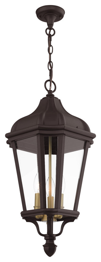 Livex Morgan 3 Light Bronze, Antique Gold Cluster Large Outdoor Pendant Lantern