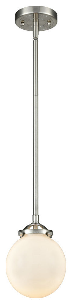 Beacon 1-Light LED Mini Pendant, Brushed Satin Nickel, Shade: Gloss White