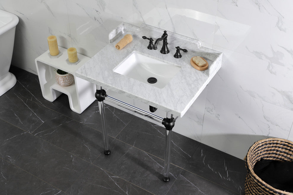 Kingston Brass LMS3030MASQ0 30" Carrara Marble Console Sink, Acrylic Legs