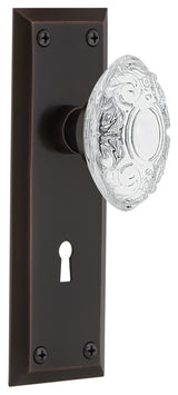 New York Plate Single Dummy, Keyhole Crystal Victorian Knob, Timeless Bronze
