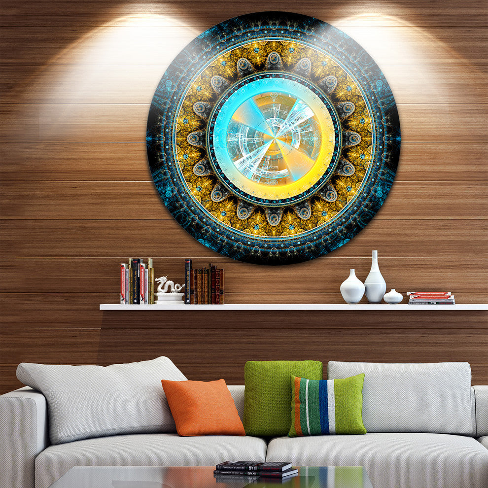 Rounded Symmetrical Flower Yellow, Abstract Round Wall Art, 36"