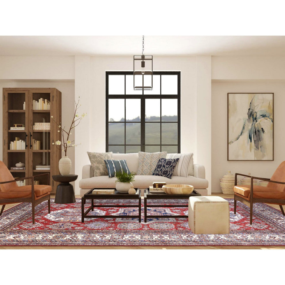 Tomato Red Afghan Super Kazak Pure Wool Hand Knotted Oriental Rug, 8'10"x13'0"