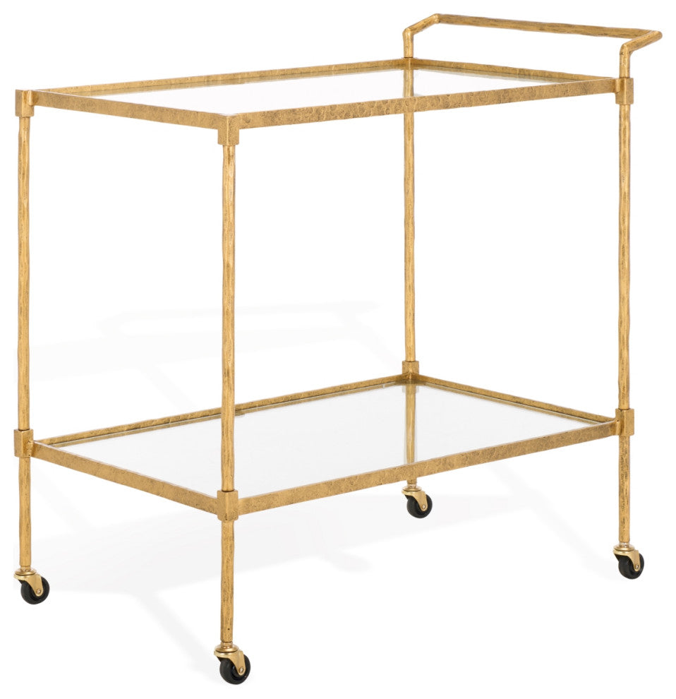 Safavieh Couture Isabellina Metal Bar Cart, Brass/Clear