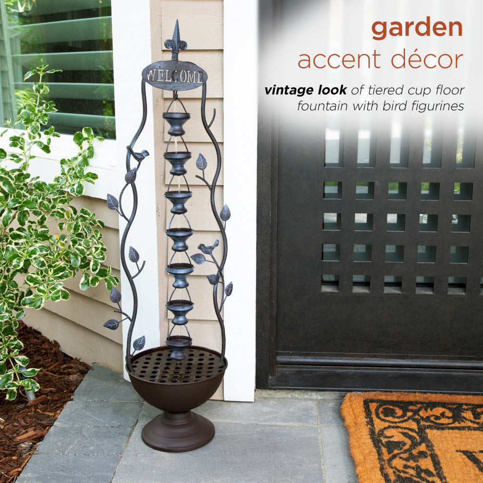 41" Tall Indoor/Outdoor Metal Hanging 7-Cup Tiered Floor Water Fountain, Bronze