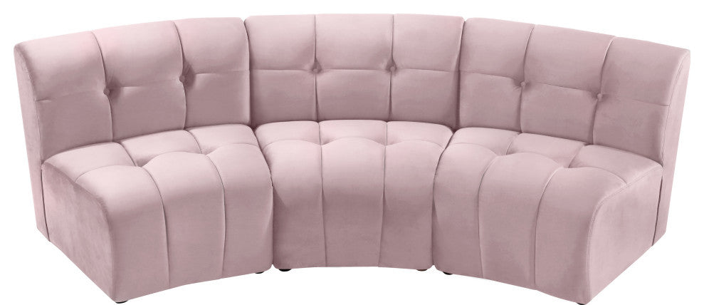 Limitless Velvet Upholstered 3-Piece Modular Sectional, Pink