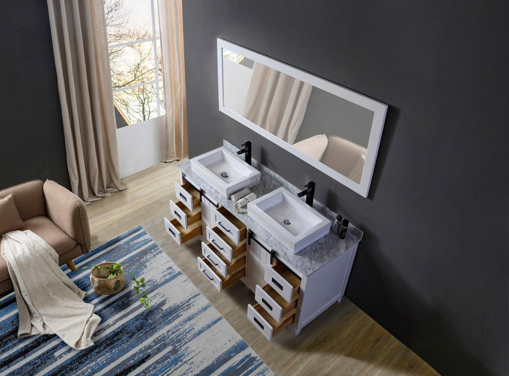 72" Ultimate Chanceton Bath Vanity, White With Vessel Sinks and Mirror