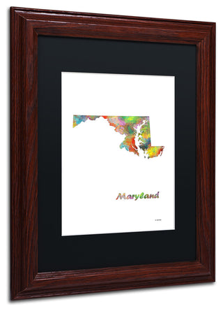 Marlene Watson 'Maryland State Map-1' Art, Wood Frame, 11"x14", White Matte