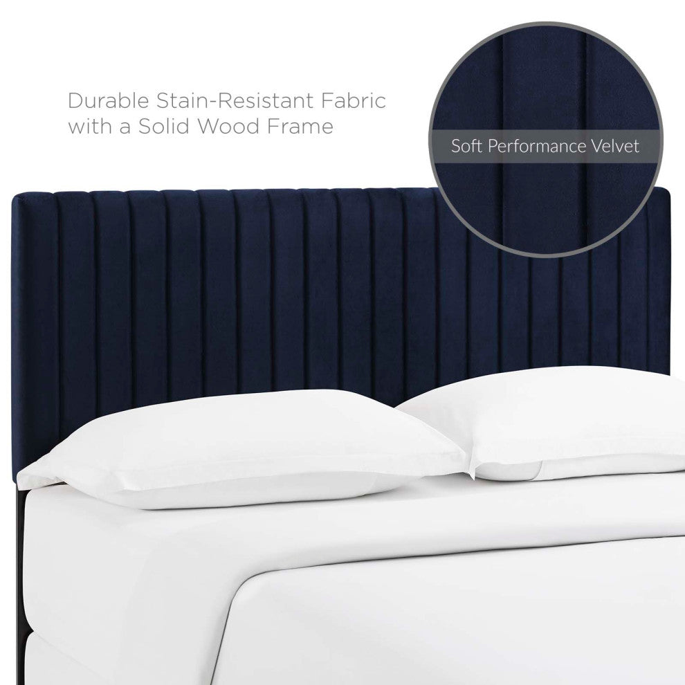 Contemporary Modern Bedroom King Size Headbaord, Velvet Fabric, Navy Blue