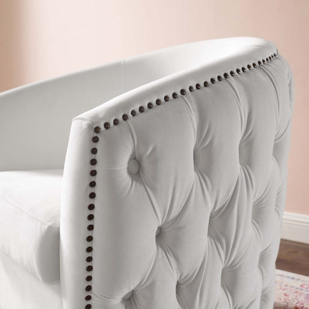 Modern Designer Lounge Accent Side Chair Armchair, Velvet Fabric, White
