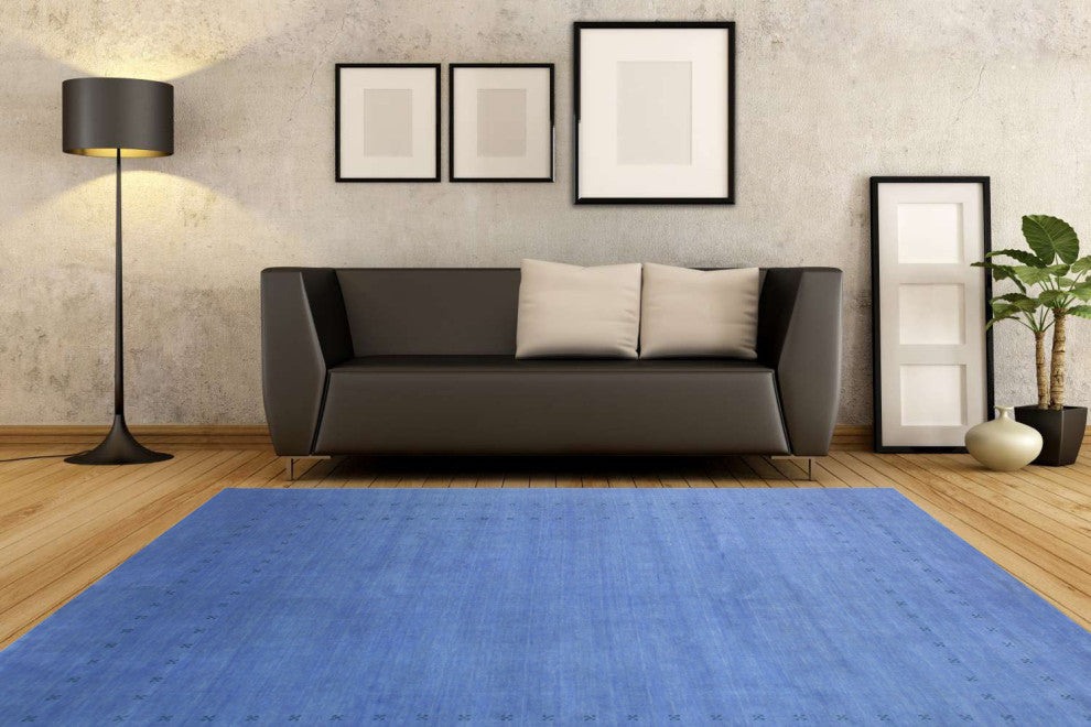 Handmade Wool Blue Transitional Solid Lori Baft Rug, 6' X 9'