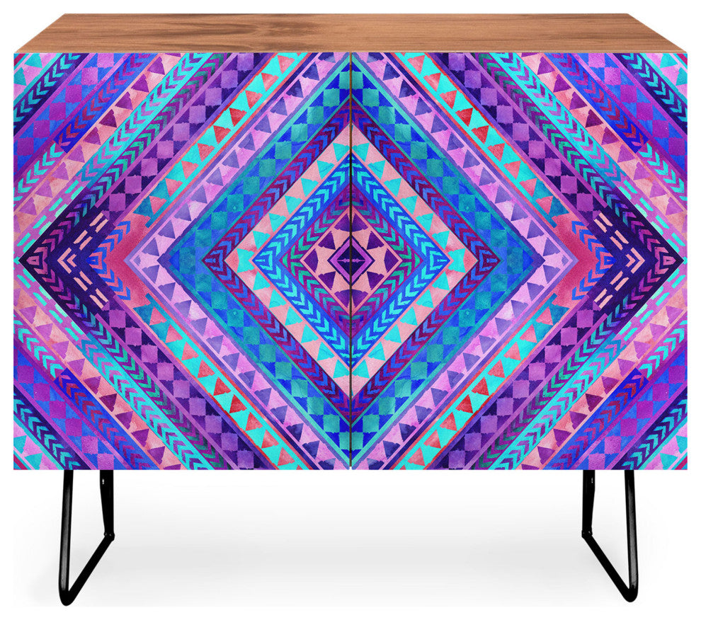 Deny Designs Rhythm 1 Credenza, Walnut, Black Steel legs