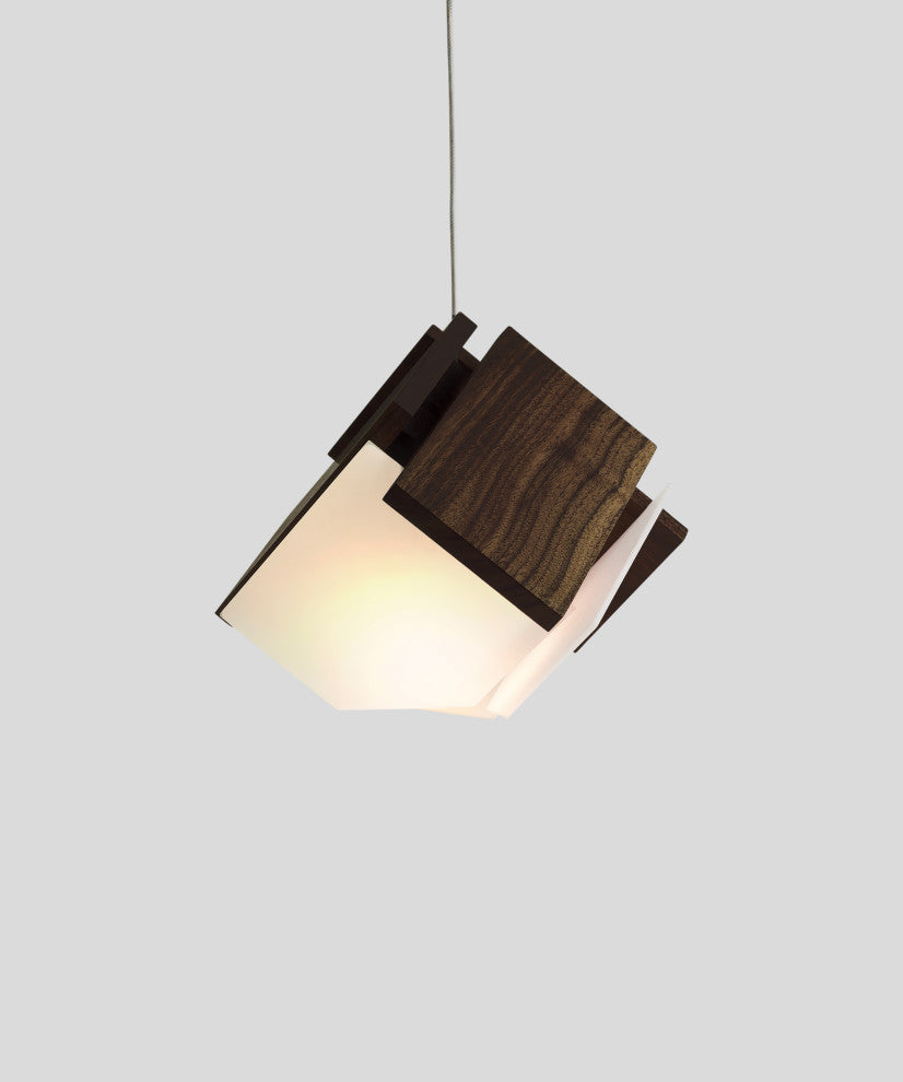 Mica L 1-Light Pendant, Dark Stained Walnut - Frosted Polymer, Incandescent