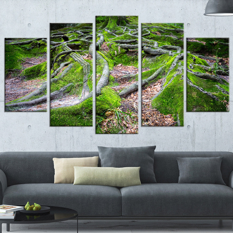 "Green Wild Deep Moss Forest" Landscape Art Print Canvas, 5 Panels, 60"x32"