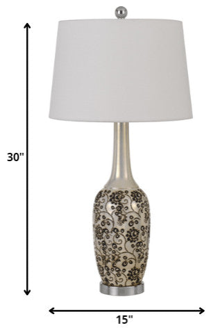 Set of Two 30" Silver Metal Two Light Bedside Table Lamps With White Globe Shade