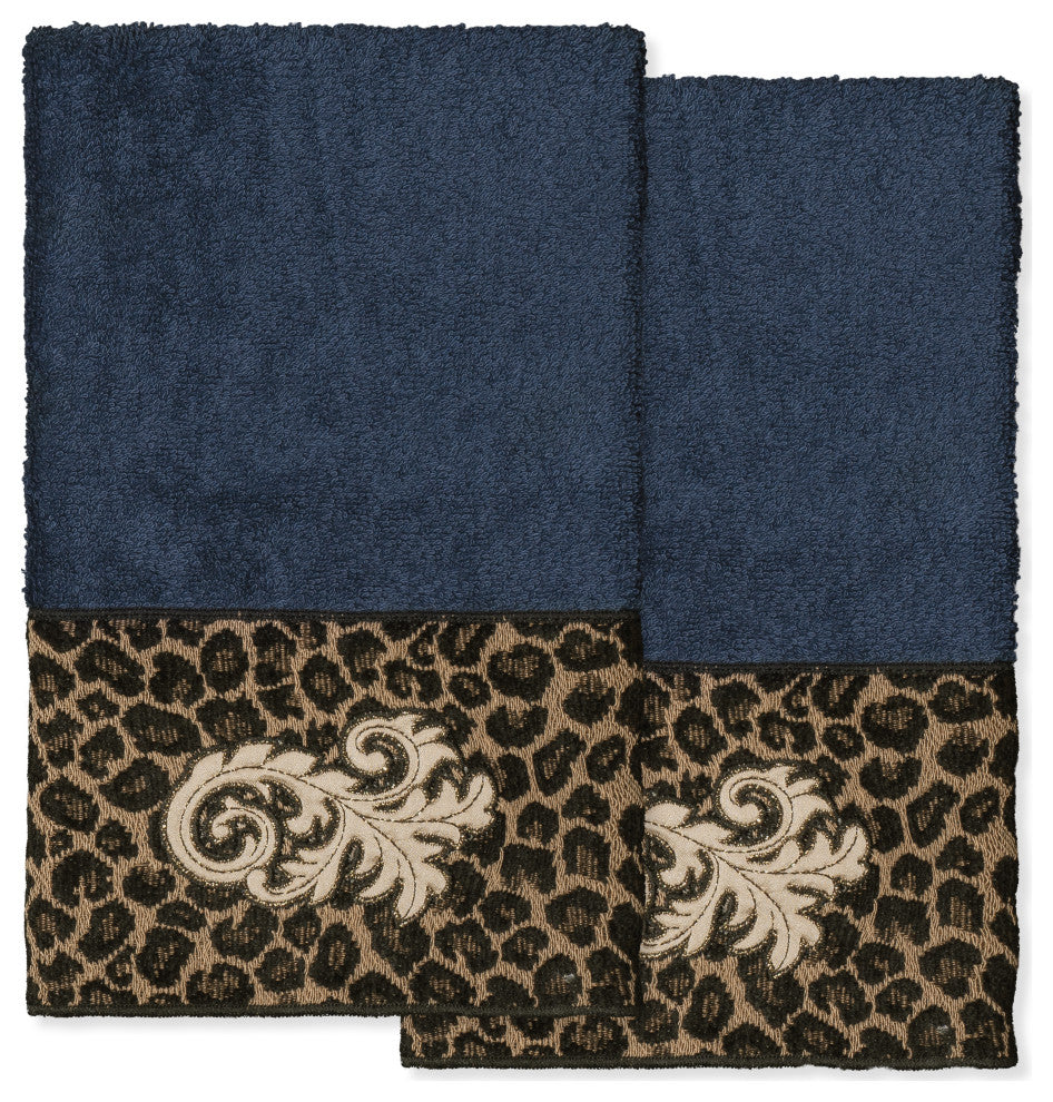 Linum Home Turkish Cotton April 2-Piece Hand Towel Set, Midnight Blue
