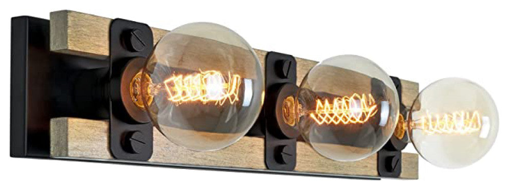 3-Light  bathroom lights fixtures Black Wood & Metal bathroom vanity light black
