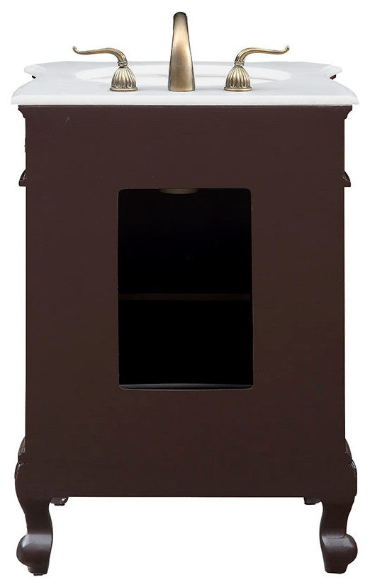 24" Single Bathroom Vanity in brown, with Ivory White Engineered Marble
