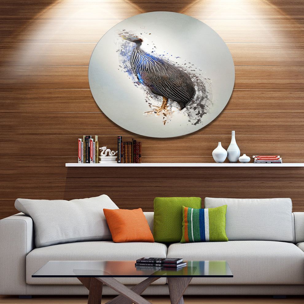 Guinea Fowl Abstract Design, Animal Round Metal Wall Art, 11"