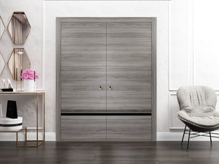 French Double Pocket Doors 84x84 | Planum 0012 Grey Matte | Kit Trims Rail