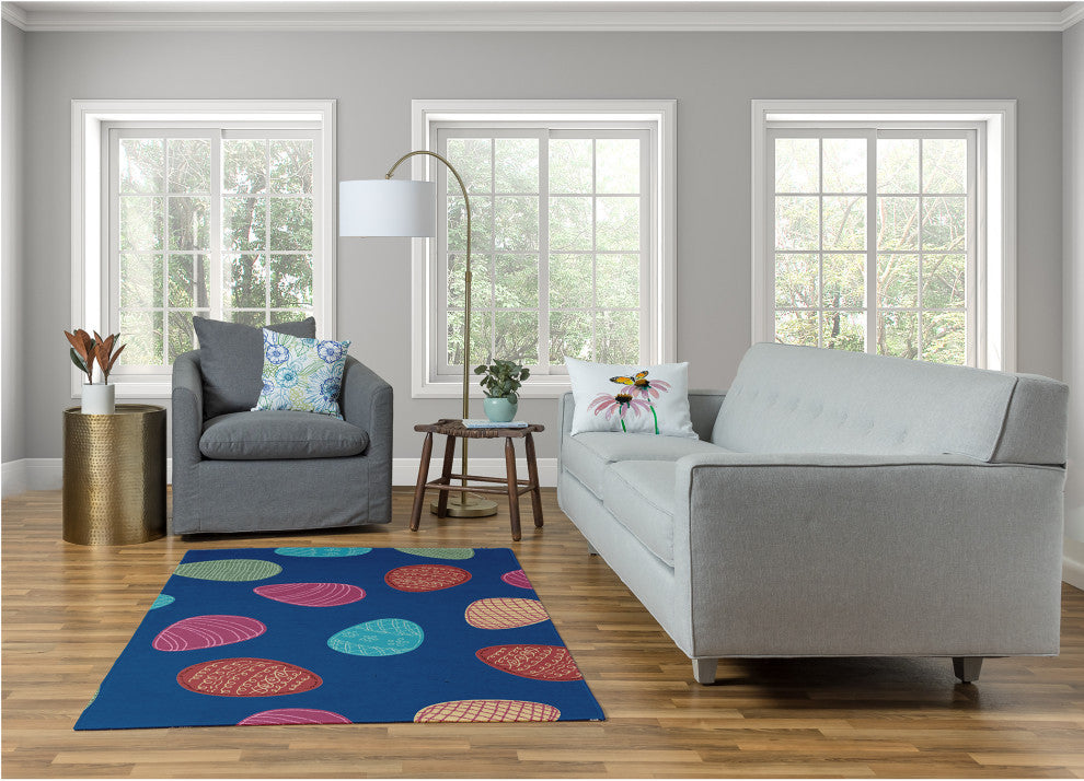 Egg Hunt Easter Chenille Rug, Dark Cobalt Blue, 4'x6'