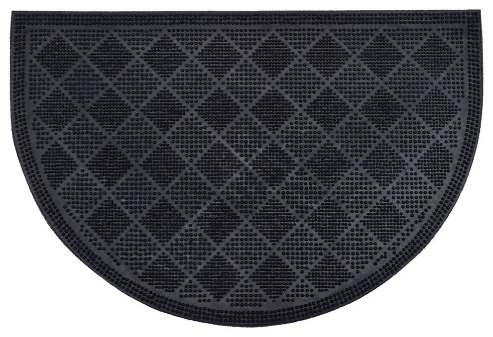 Outdoor Half Round Front Door Mat Drew Checkerboard Rubber Rug 24x16 Black