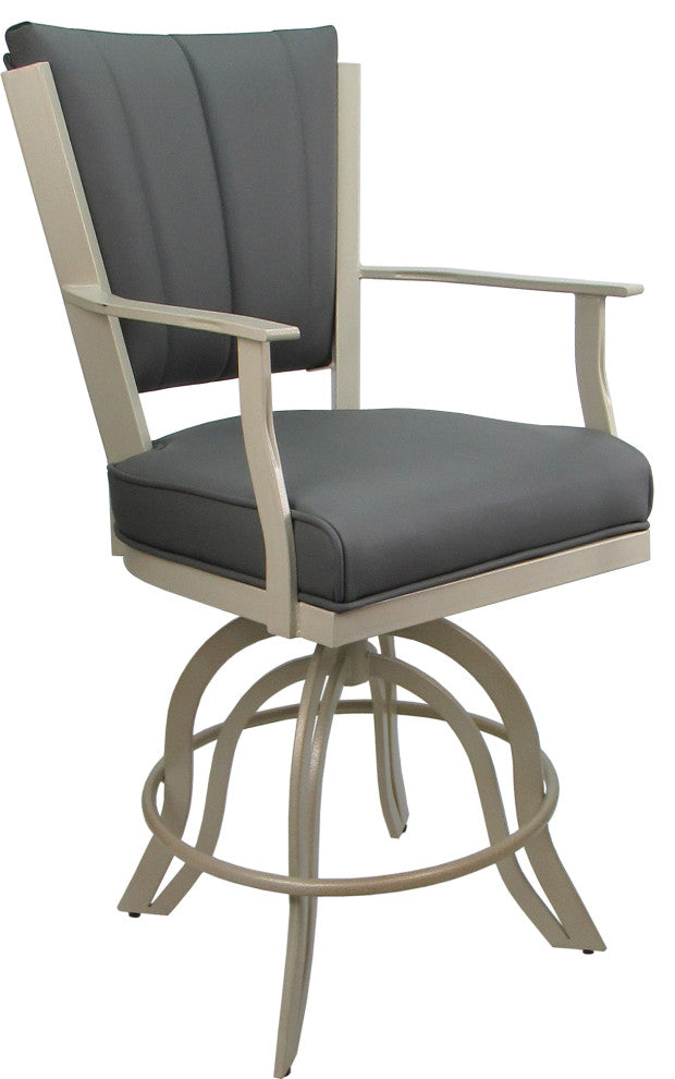 Leather Swivel Tilt Metal Bar Stool - Montana on A-Base, Gray Leather on Beige, 30"