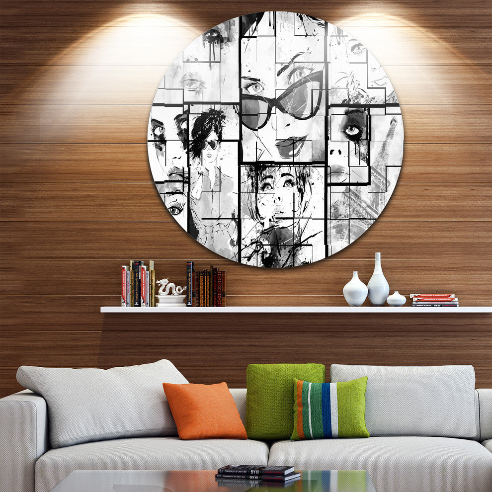 Many Girl Faces Collage, Portrait Digital Art Disc Metal Wall Art, 11"