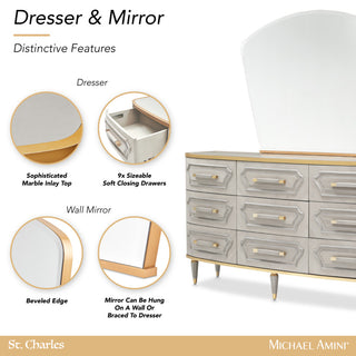 St. Charles Dresser With Mirror, Dove Gray