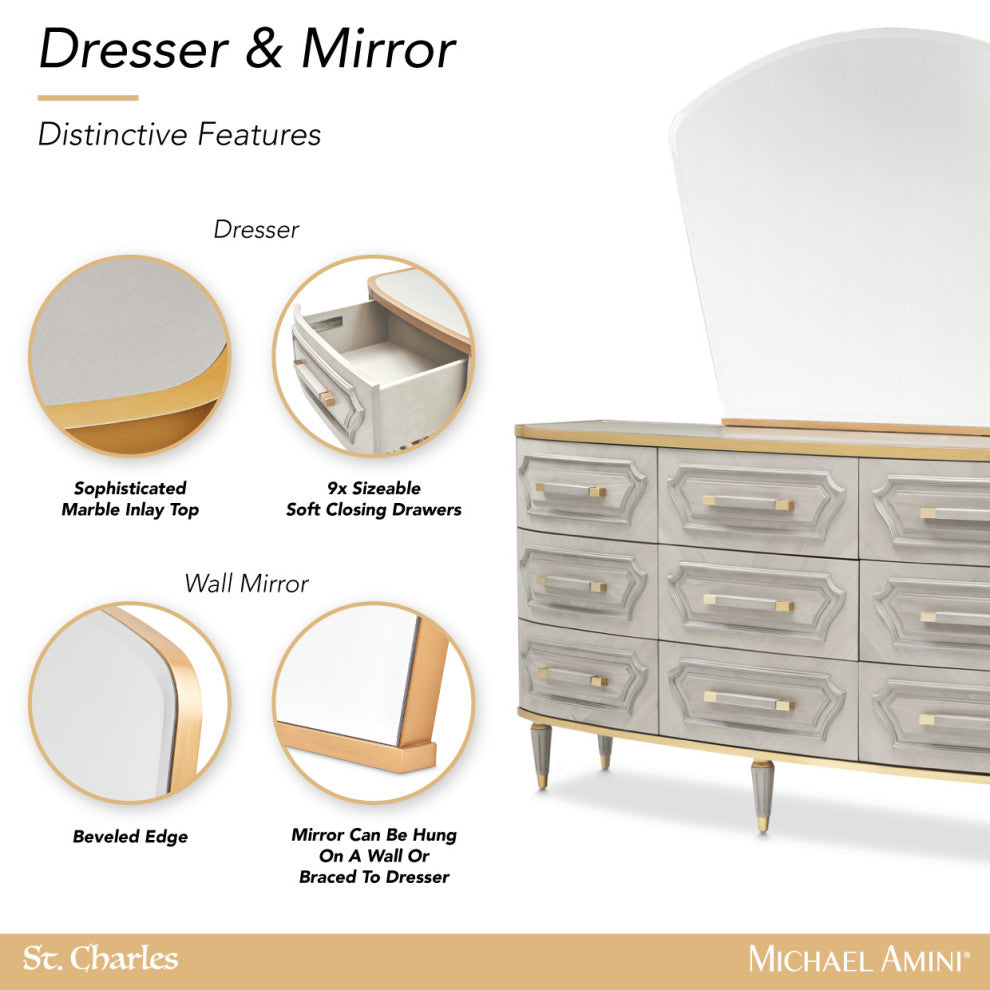 St. Charles Dresser With Mirror, Dove Gray