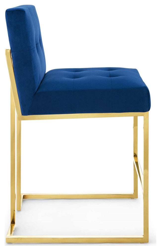 Blue Velvet Counter Stool, Heidi Giselle Gold Counter Stool, Glam Tufted Stool
