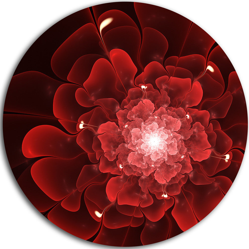 Fractal Flower Clear Red Digital Art, Floral Round Wall Art, 23"