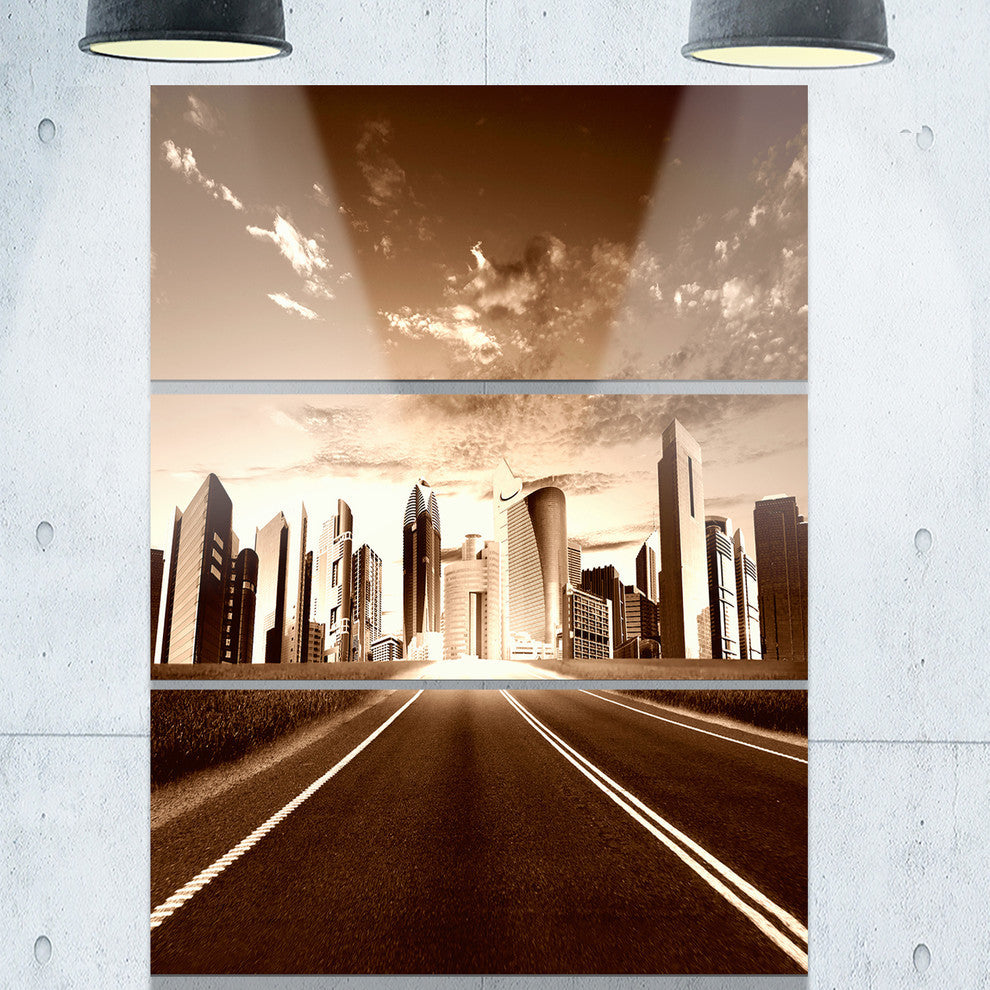 "Modern City and Road" Metal Wall Art, 3 Panels, 28"x36"