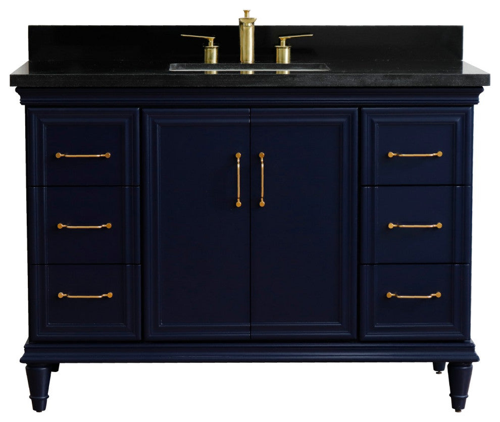 49" Single Sink Vanity, Blue Finish With Black Galaxy Granite
