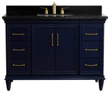 49" Single Sink Vanity, Blue Finish With Black Galaxy Granite