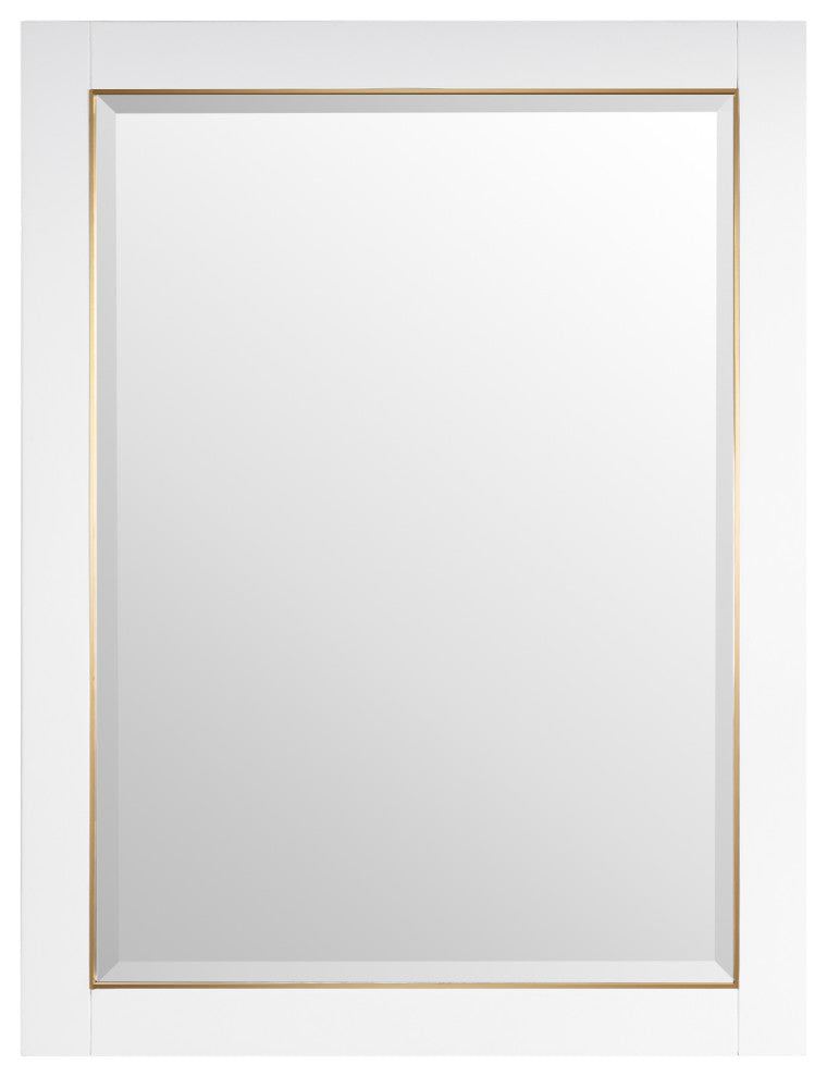 Solid Wood Beleved Edge Rectangular Framed Bathroom Wall Vanity Mirror, White, 24"?x32"