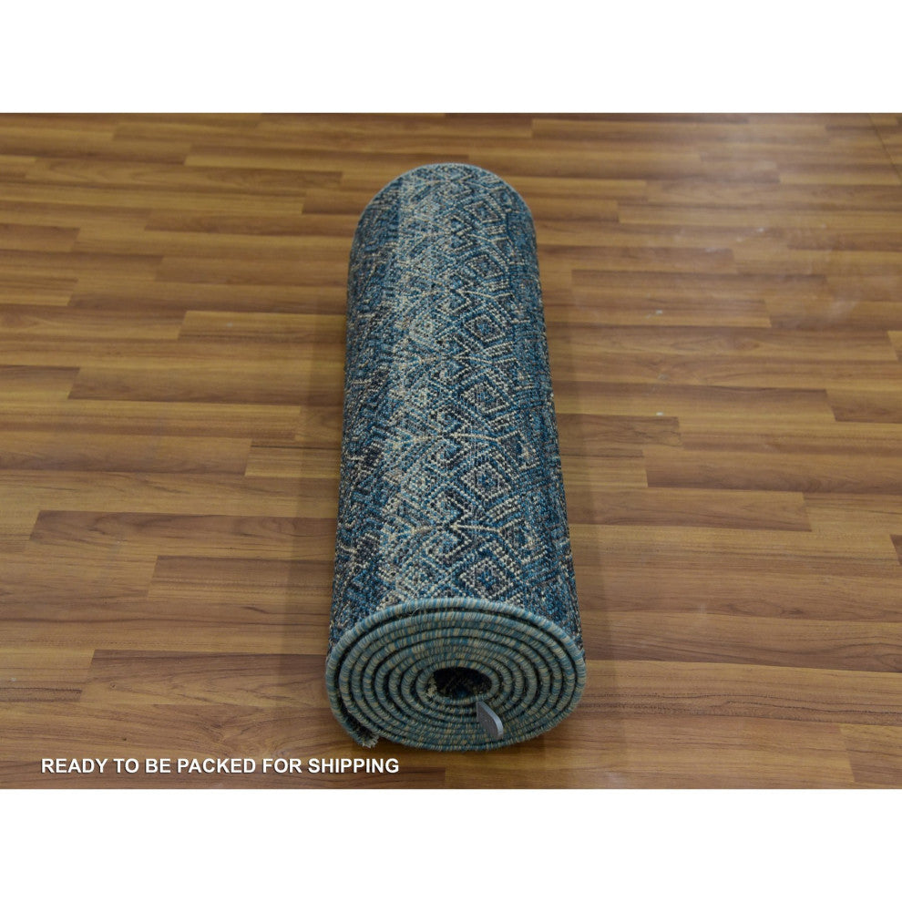 Yale Blue Kohinoor Herat Design 100% Wool Hand Knotted Runner Rug 2'5"x12'
