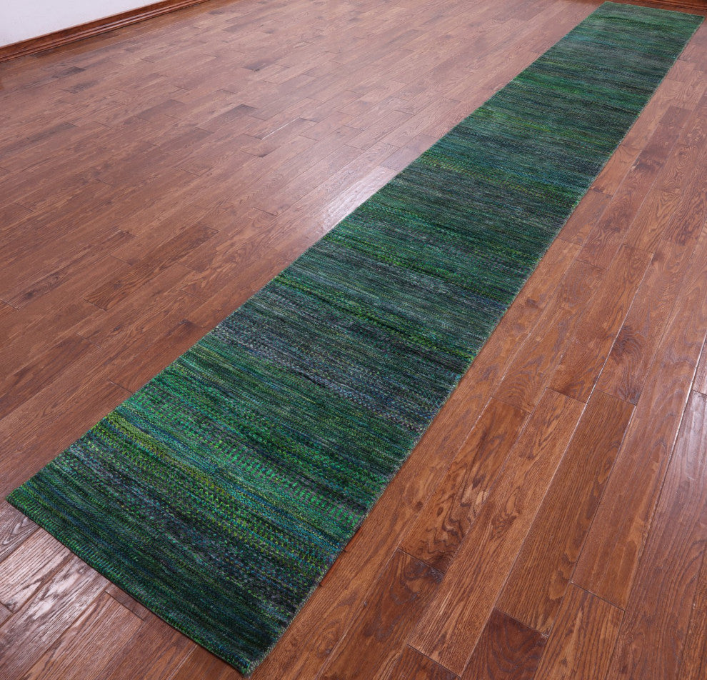 2' 7" X 18' 0" Super Savannah Gabbeh Handmade Wool and Silk Runner Rug Q6889