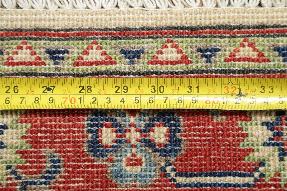 Pakistani Traditional Kazak Wool Hand Made Oriental Runner Rug, Beige, 6'7"X2'9"