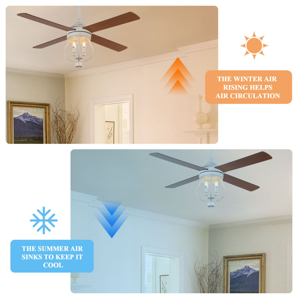 52" Rustic Black Reversible Wood Ceiling Fan with Light and Remote Control
