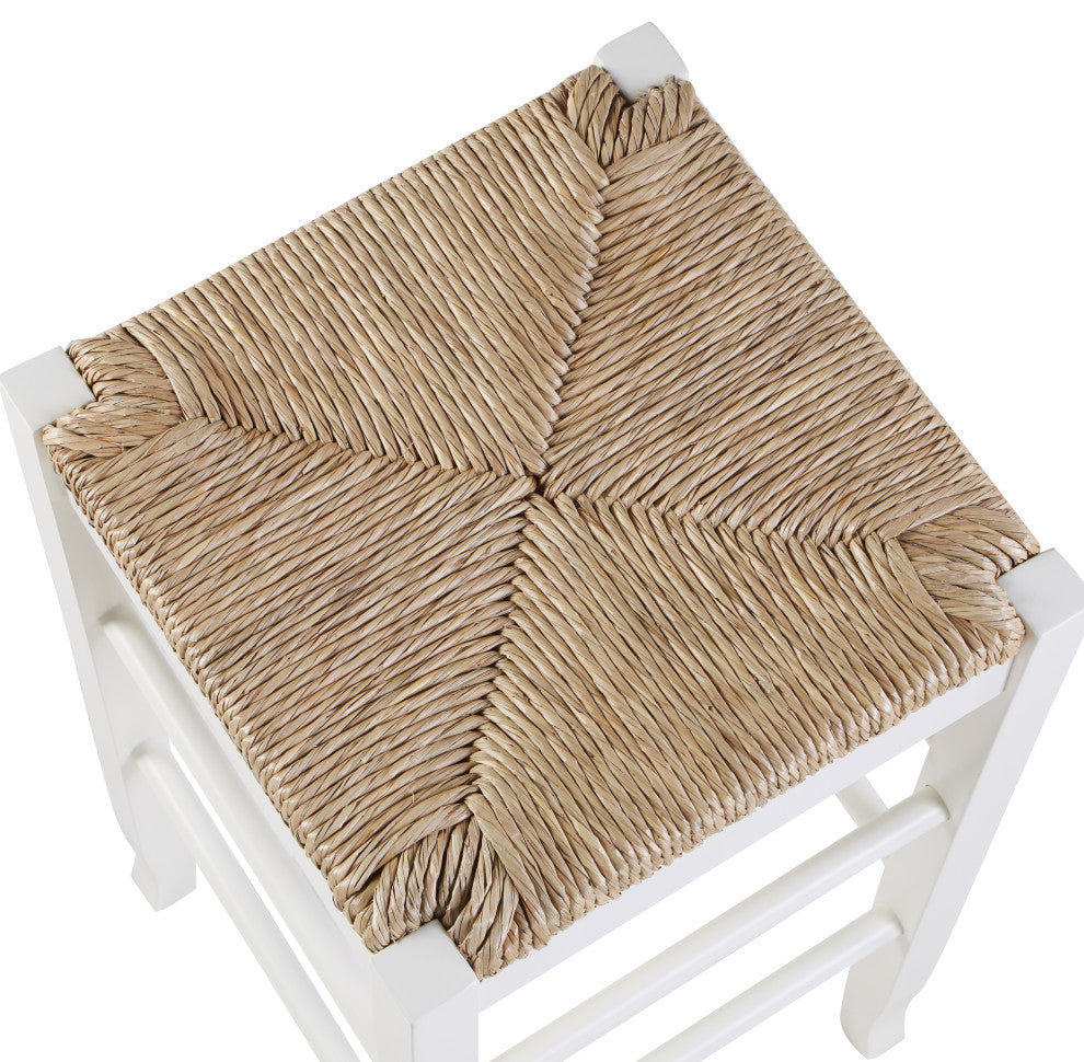 Square Rush Backless Wood Bar Stool, Cream