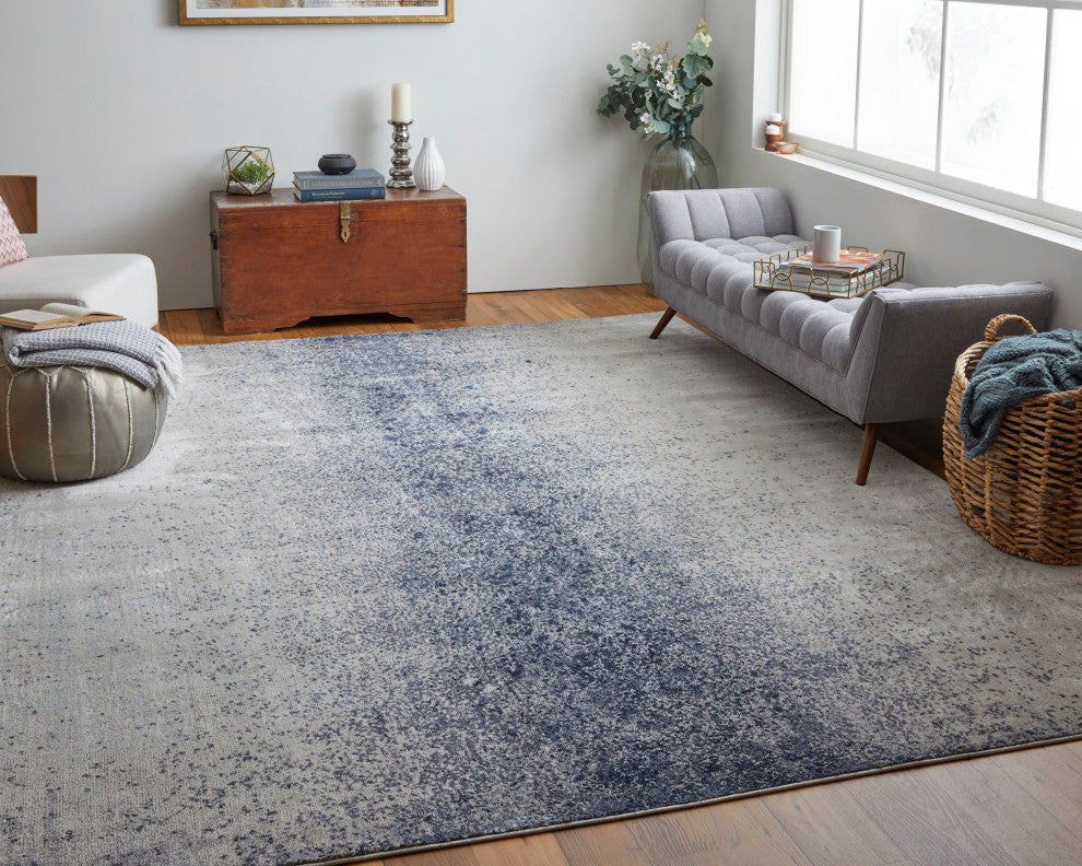 Oria Industrial Abstract Area Rug, Ivory/Blue, 8'x10'