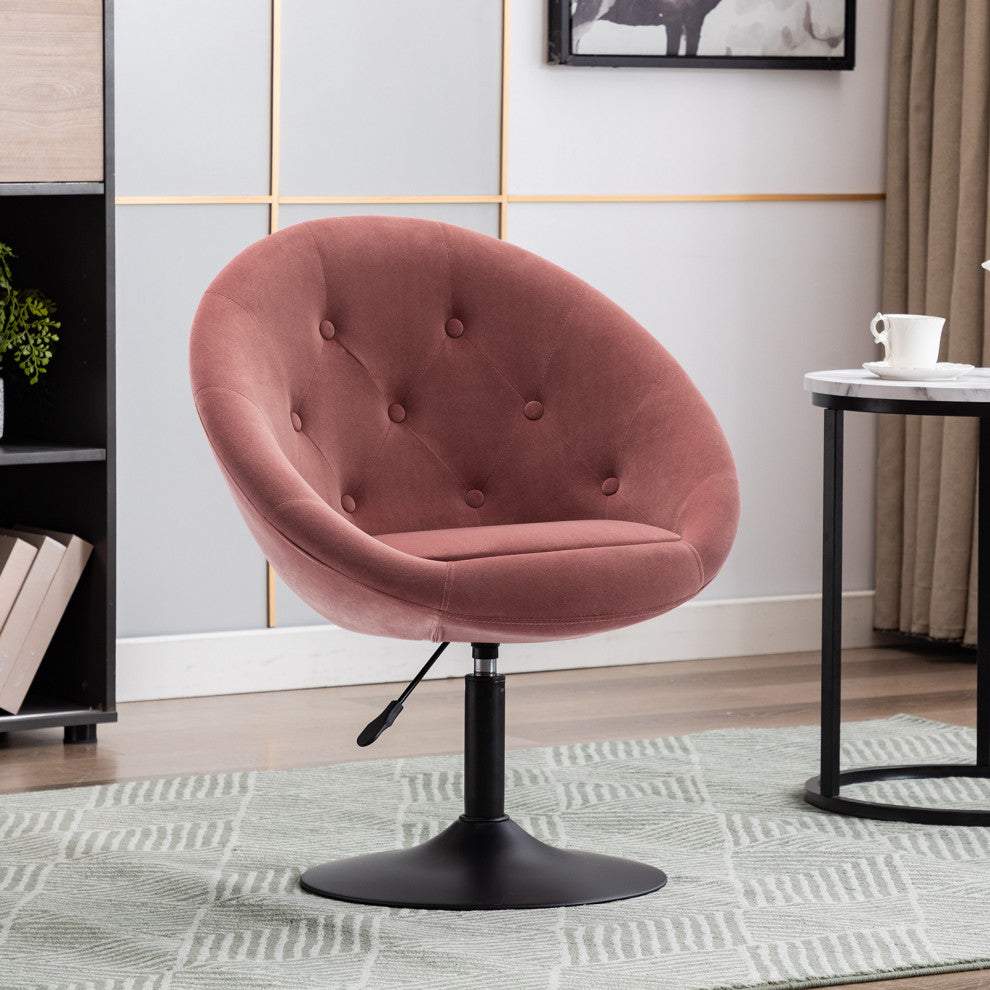 Button Tufted Swivel Velvet Papasan Chair, Pink