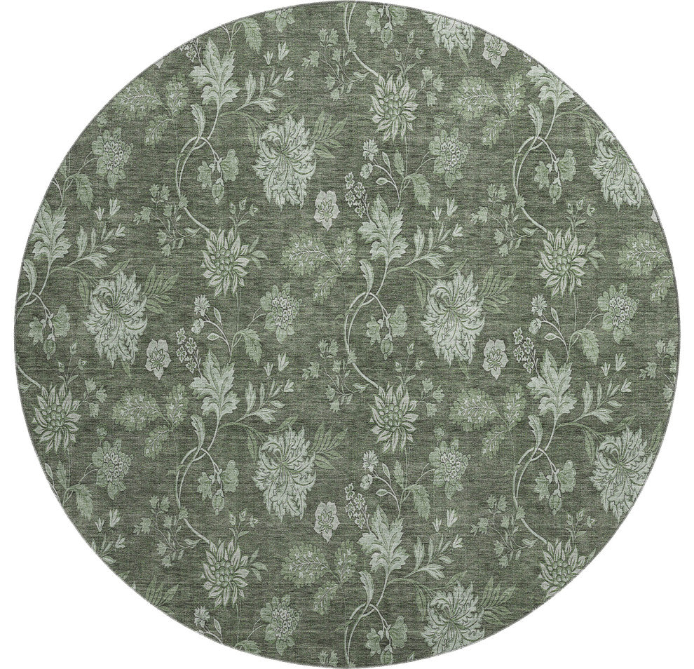 Premium Machine Washable Mayfield AMF680 Olive 8' x 8' Round Rug