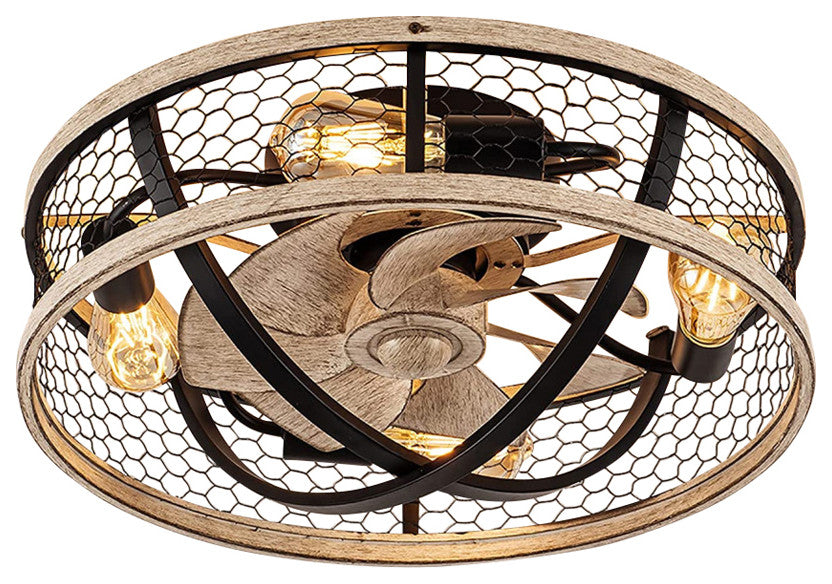 5 Light Industrial Cage Ceiling Fan With Light Remote Control Farmhouse Ceiling
