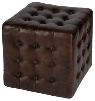 Leon Button Tufted Leather Ottoman