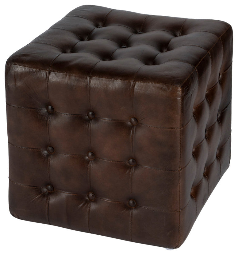 Leon Button Tufted Leather Ottoman